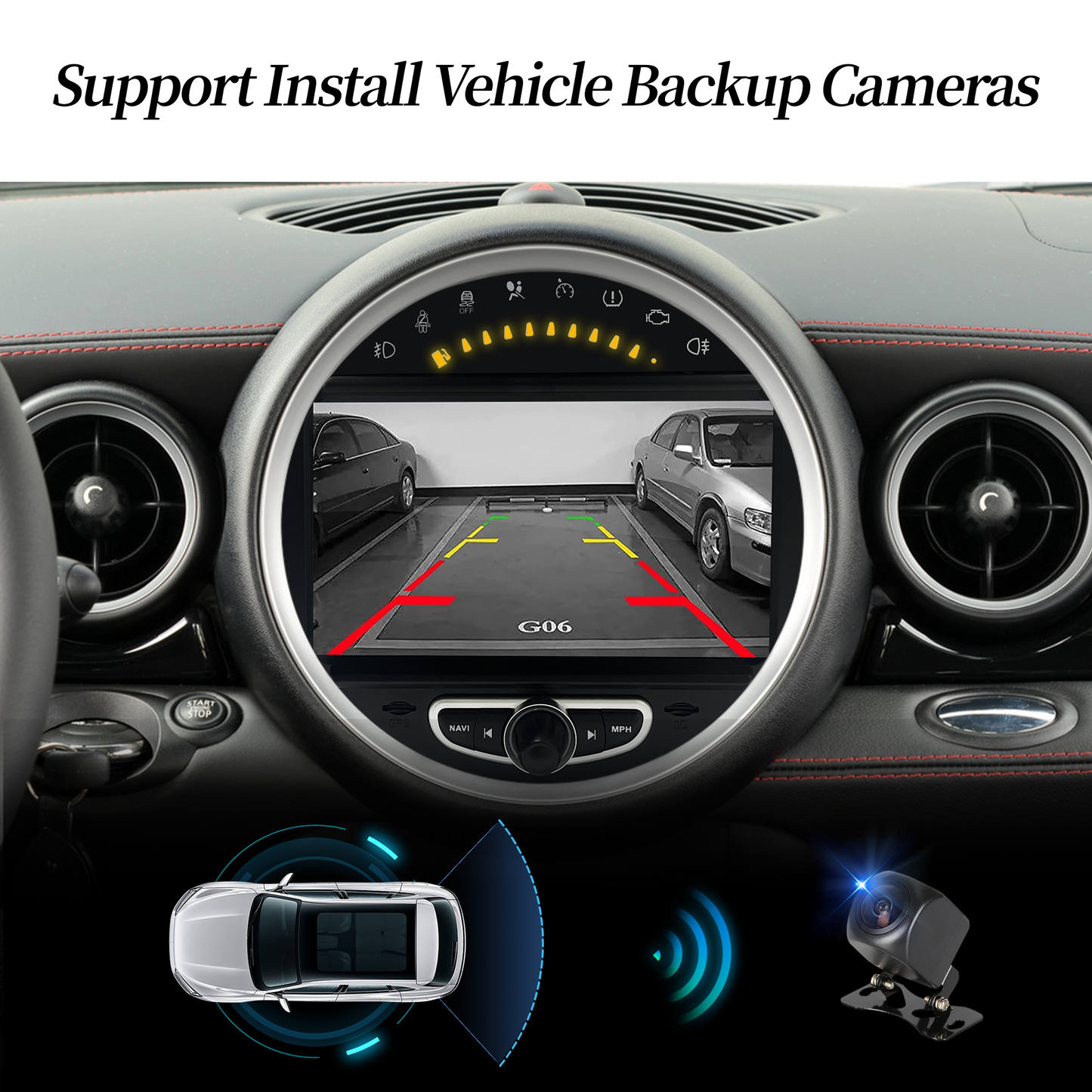 Wit-up Mini Cooper R60 Apple CarPlay Upgrade 8-inch Android Touch Screen Wireless Android Auto Spotify Navigation Vehicle Cameras Download Android Apps Games Music Movies TV Receive Calls Via Bluetooth Video Reddit Game Facebook Tiktok YouTube