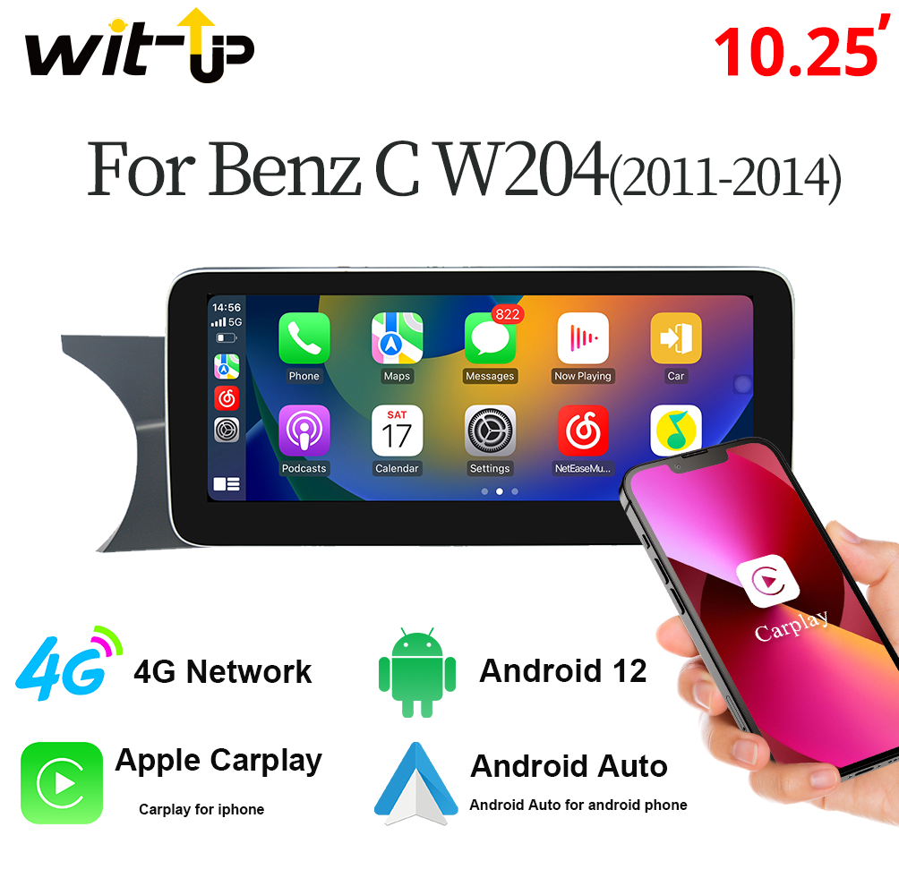 Wit-Up For Mercedes Benz C W204 2011-2014 10.25" Touch Screen Carplay Android 12 GPS Navi CarPlay Autoradio Car Stereo DVD Multimedia Player Auto GSP Wifi - Wit-Up Media Refit Tech