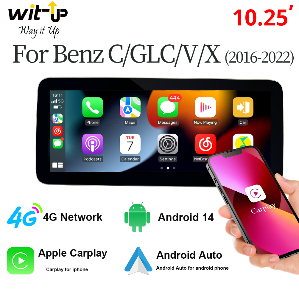 Android 12.3‘’ car navigation Autoradio Android Auto for Mercedes C W205 GLC X253 2015-2022 ntg5.0 ntg5.5 Apple CarPlay GPS Multimedia - Wit-Up Media Refit Tech