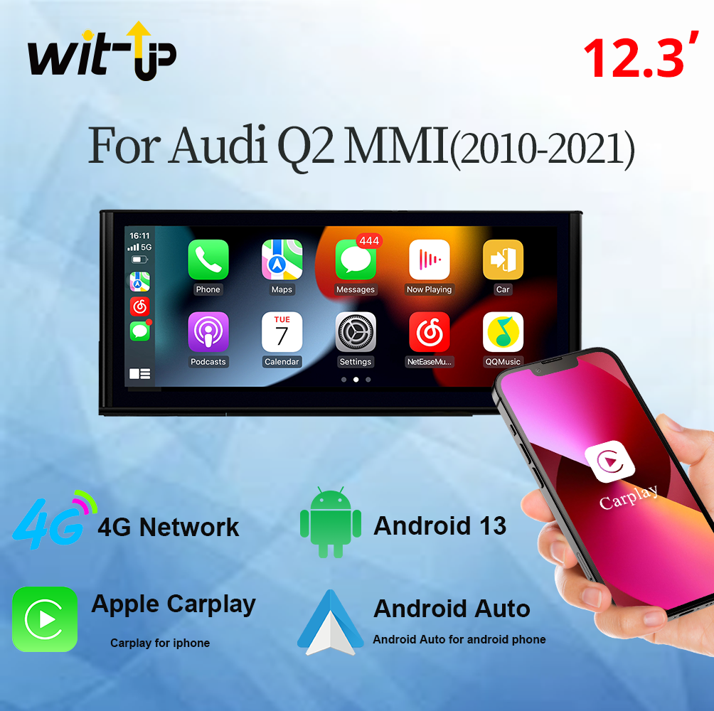 12.3" Touchscreen Upgrade Audi Q2 Radio Android Auto Wireless Carpaly Head Unit Car Stereo Mirror Link Autoradio Android13 Multimedia Music Game Netflix Tiktok 2010-2021 Wit-Up CarPlay Android Screen Upgrade