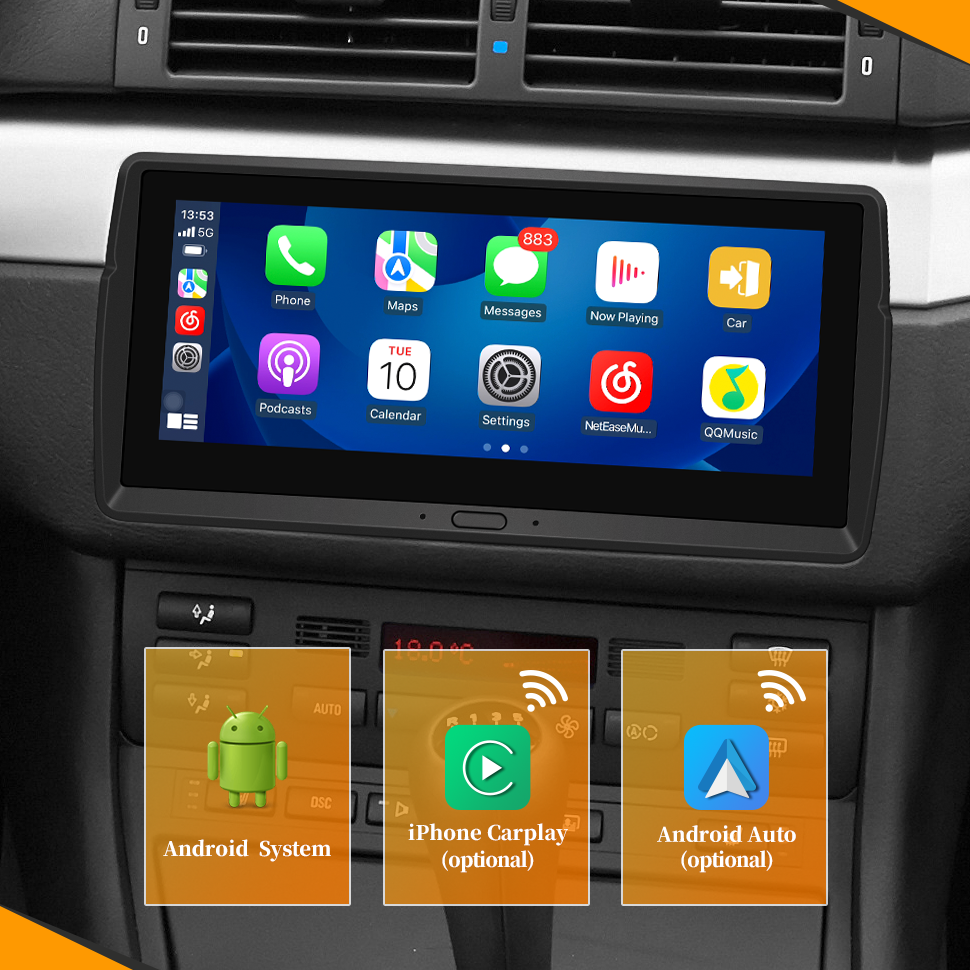 Wit-up for Android Head Unit Car Stereo For BMW E46 (1998-2005) BMW M3(1998-2005) Navigation Radio Upgrade Aftermarket Stereo Touch Screen Apple Carplay DVD Player 2 Din