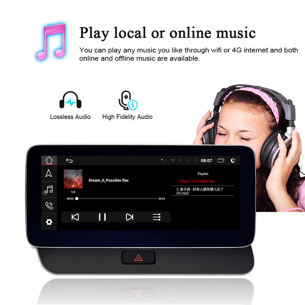 Wit-Up Audi Q5 Android Head Unit Radio Upgrade 8R 10.25" Touchscreen GPS Navi Autoradio Stereo Wireless Carplay Youtube Apply Carplay Mirroring Wired Android 13 2009 2010 2011 2012 2013 2014 2015 2016 2017