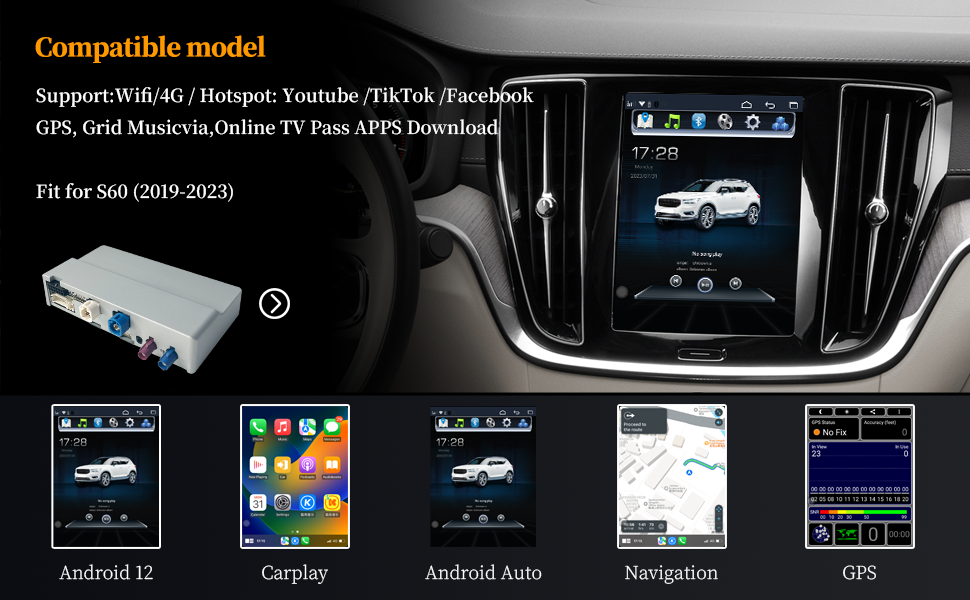 Wit-Up Android CarPlay Adapter For Volvo XC60 9" Radio NaviUpdate Multimedia System Fulll CarPlay Full Video