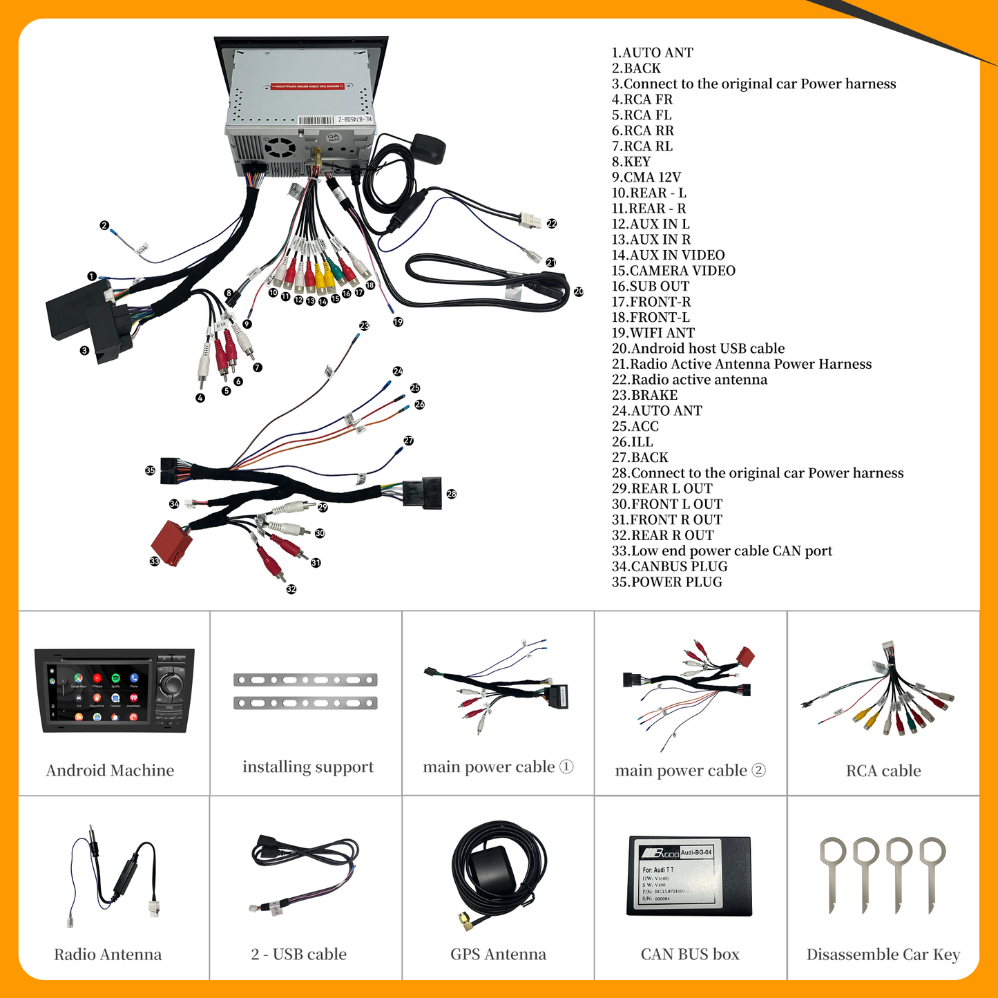 Wit-Up Audi A4 Head Unit Upgrade Double Din Dash Kit B6 B7 7'' 2002-2008 Radio Apple Carplay Touch Screen Replacement Android Auto Stereo With BT DVD YouTube Video Google Maps Navigation 4G Wi-Fi - Wit-Up Media Refit Tech