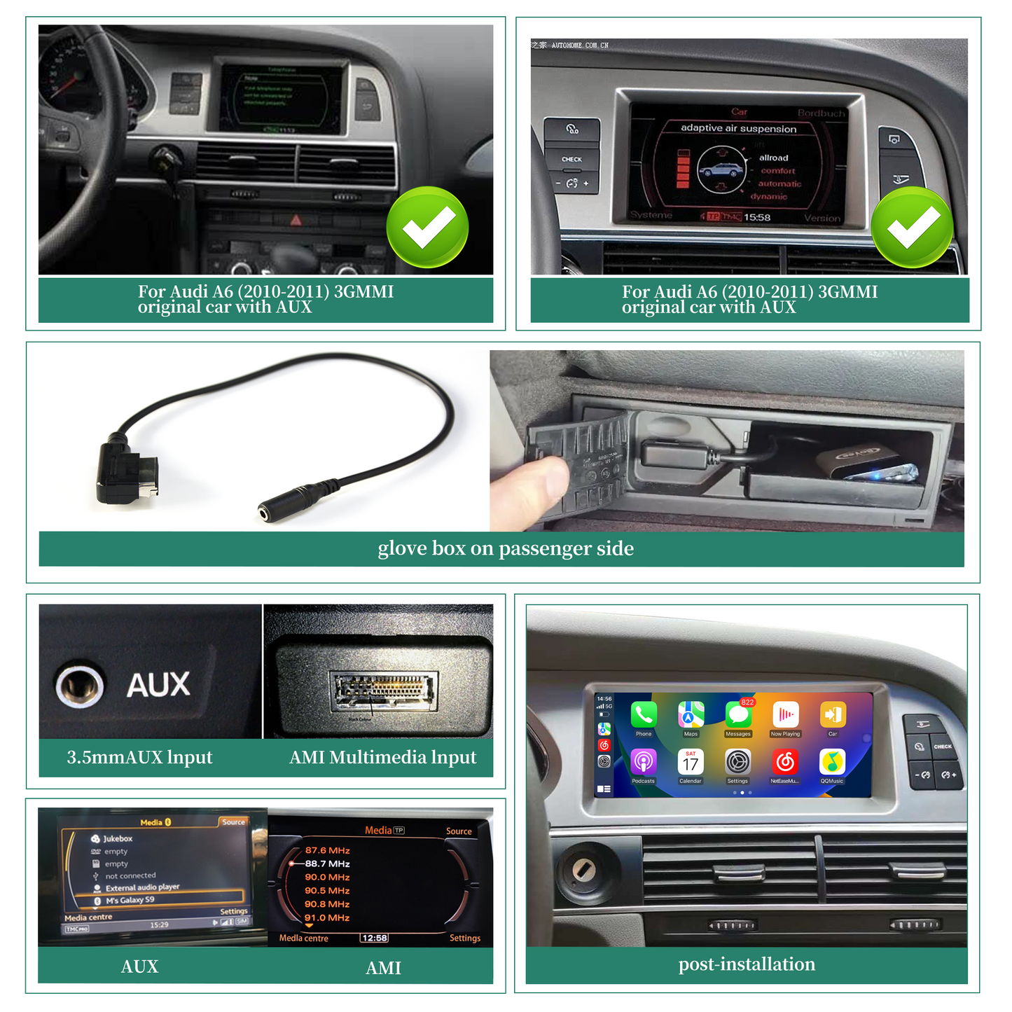 Radio Android Audi A6 MMI 2G 3G 10.25" Touchscreen Upgrade Car Stereo Wireless Carplay Youtube Apply Carplay Google Map Game GPS Navigation Head Unit Aftermarket Mirroring Music TikTok Netflix Wit-Up Media Refit Tech
