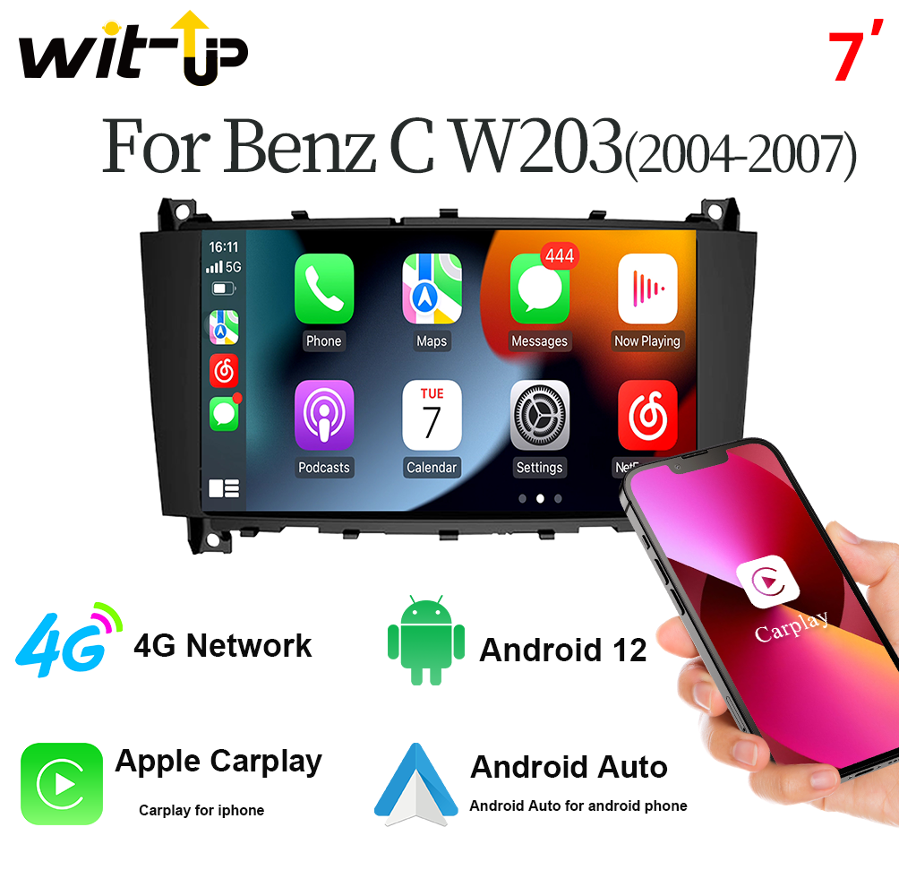 Wit-up for Mercedes Benz C W203 Apple CarPlay 7" Touch Screen Upgrade Android Auto Full Screen Mirroring Navi Autoradio Stereo DVD - Wit-Up Media Refit Tech