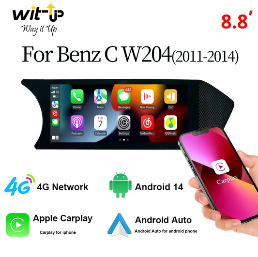 Wit-Up 8.8" Touchscreen GPS Navi Autoradio Stereo Wireless Carplay For Mercedes Benz C W204 2011-2014 Youtube Apply Carplay AirPlay Mirroring Wired Android - Wit-Up Media Refit Tech
