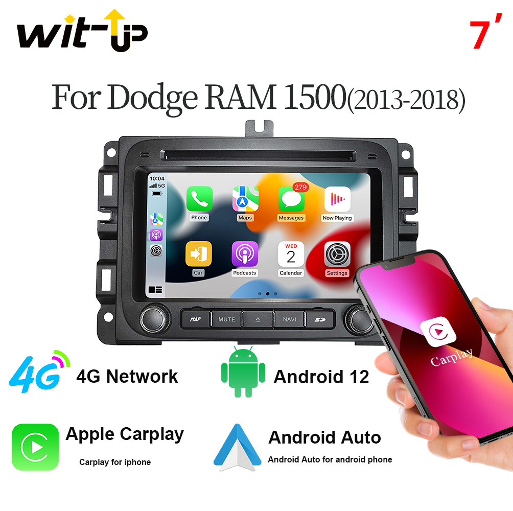 Wit-Up Bluetooth Radio For Dodge Ram 1500 Aftermarket Stereo Upgrade Touch Screen Double Din Android 12 Apple Carplay Car Multimedia DVD With Screen Receiver Backup Cameras Music 4G Wi-Fi Player GPS Navigator - Wit-Up Media Refit Tech