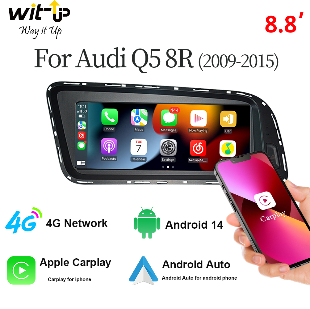 Radio Audi Q5 Android Head Unit 8.8" 8R Stereo Multimedia Video Youtube Apply Carplay AirPlay Mirroring Wifi Bluetooth GPS Navi Autoradio Stereo Youtube Apply Carplay 2009 2010 2011 2012 2013 2014 2015