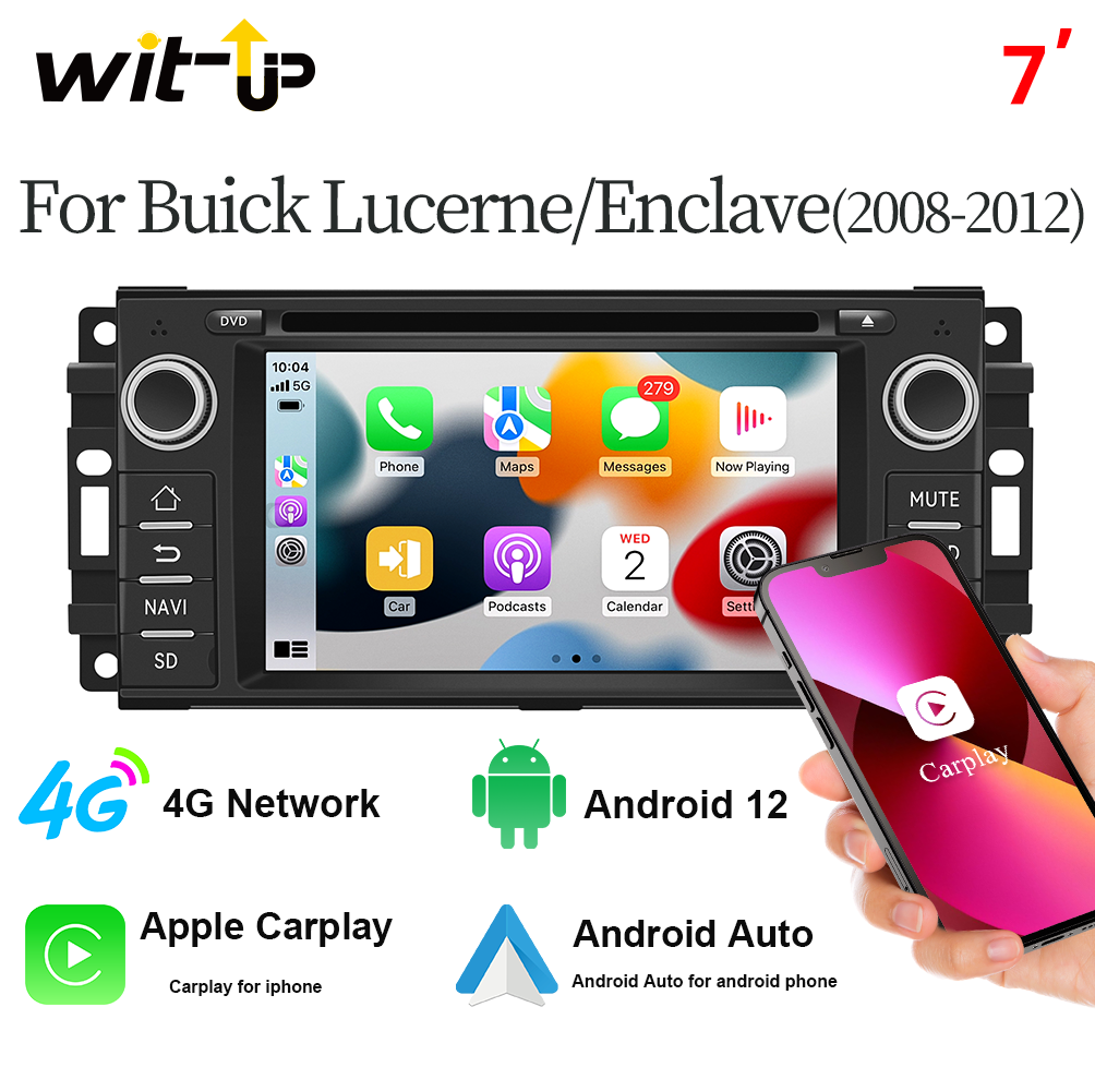 Wit-Up Buick Enclave Radio For Lucerne 7''2008-2012 Full Screen Upgrate Head Unit Aftermarket Double Din Android12 Car Multimedia DVD Stereo With Screen Receiver Video Game Stereo Player GPS Navigator - Wit-Up Media Refit Tech