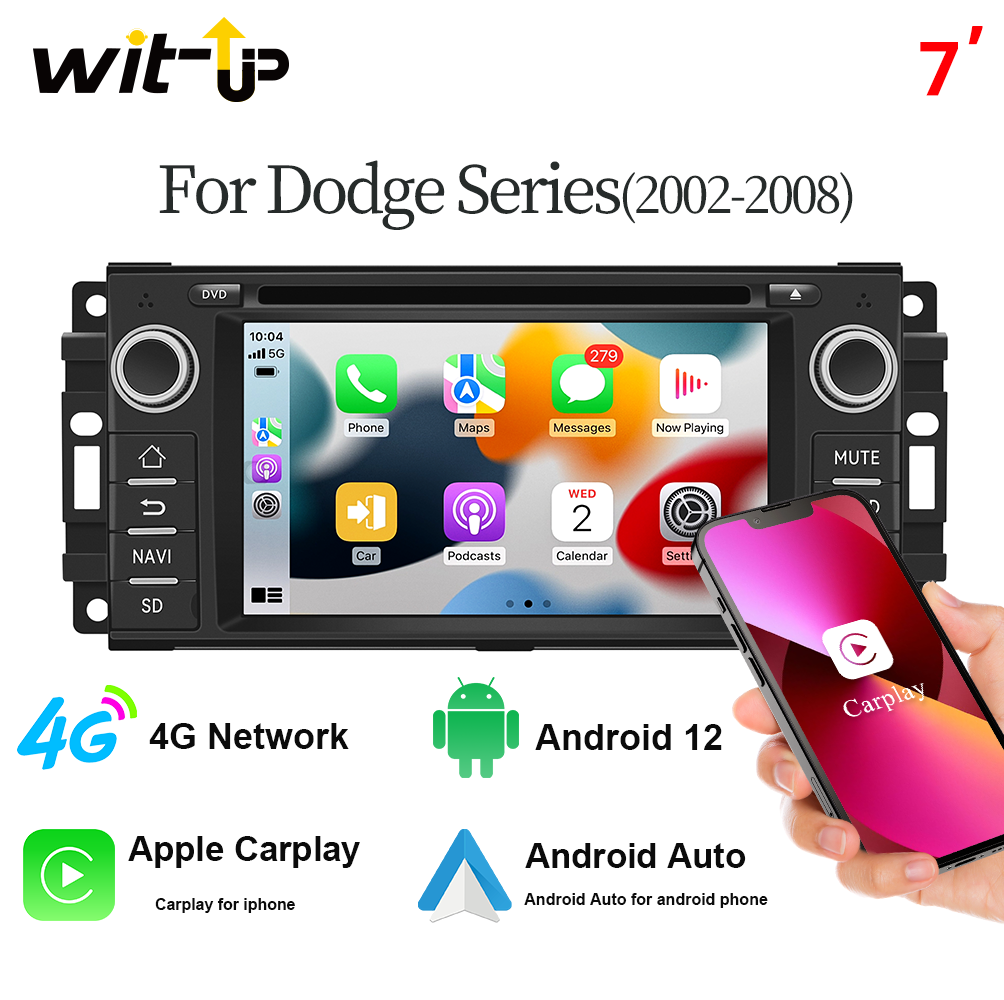 Wit-Up Dodge Car Radio For 7'' 2002-2008 Stereo Aftermarket Touch Screen Replacement Head Unit Upgrade 2 Din Android 12 Car Multimedia DVD Stereo With Screen Receiver Bluetooth DVD Player Video Games - Wit-Up Media Refit Tech