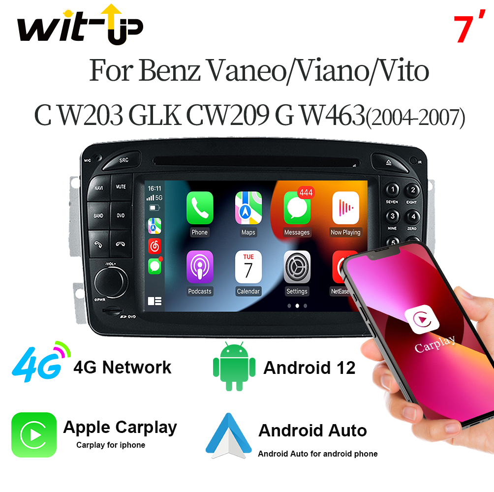 Wit-Up Car Stereo For Mercedes Benz Vaneo/Viano/Vito/C/A/CLK/G Head Unit Replacement Radio Upgrade 7 inch Android Multimedia DVD Player Screen Apple Carplay Aftermarket Backup Cameras Video Games - Wit-Up Media Refit Tech