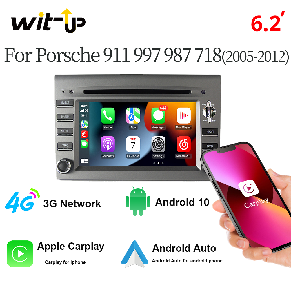 Wit-Up For Porsche 911 997 Boxster 718 Cayman 987 2005-2012 6.2" Android 12 Aftermaket GPS Navi CarPlay Autoradio Car Stereo - Wit-Up Media Refit Tech