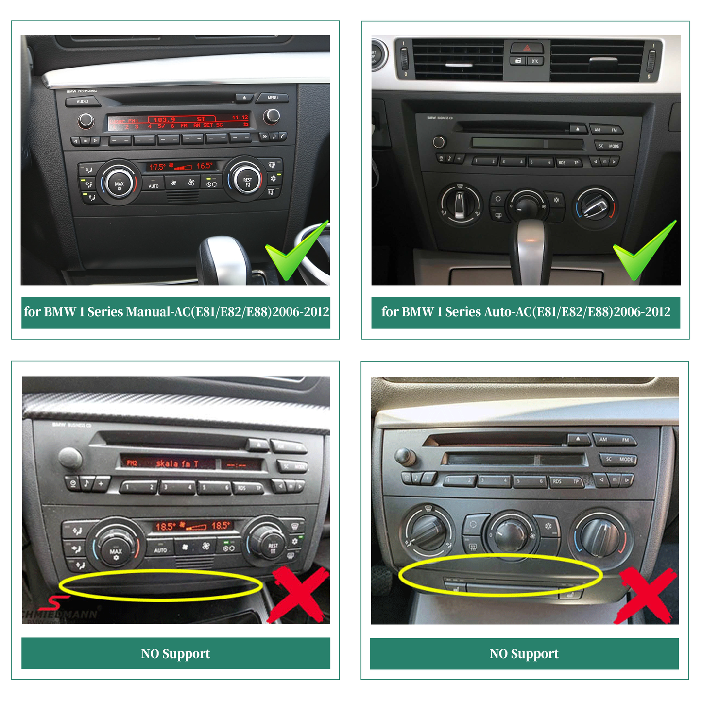 BMW 1 Series Head Unit Upgrade E81 E82 E88 6.2 inch Touch Screen Android Car Stereo 4G Wi-Fi Backup Cameras GPS Navigation RDS DVD Wireless Apple CarPlay Android Auto Bluetooth Music Wit-Up Media Refit Tech