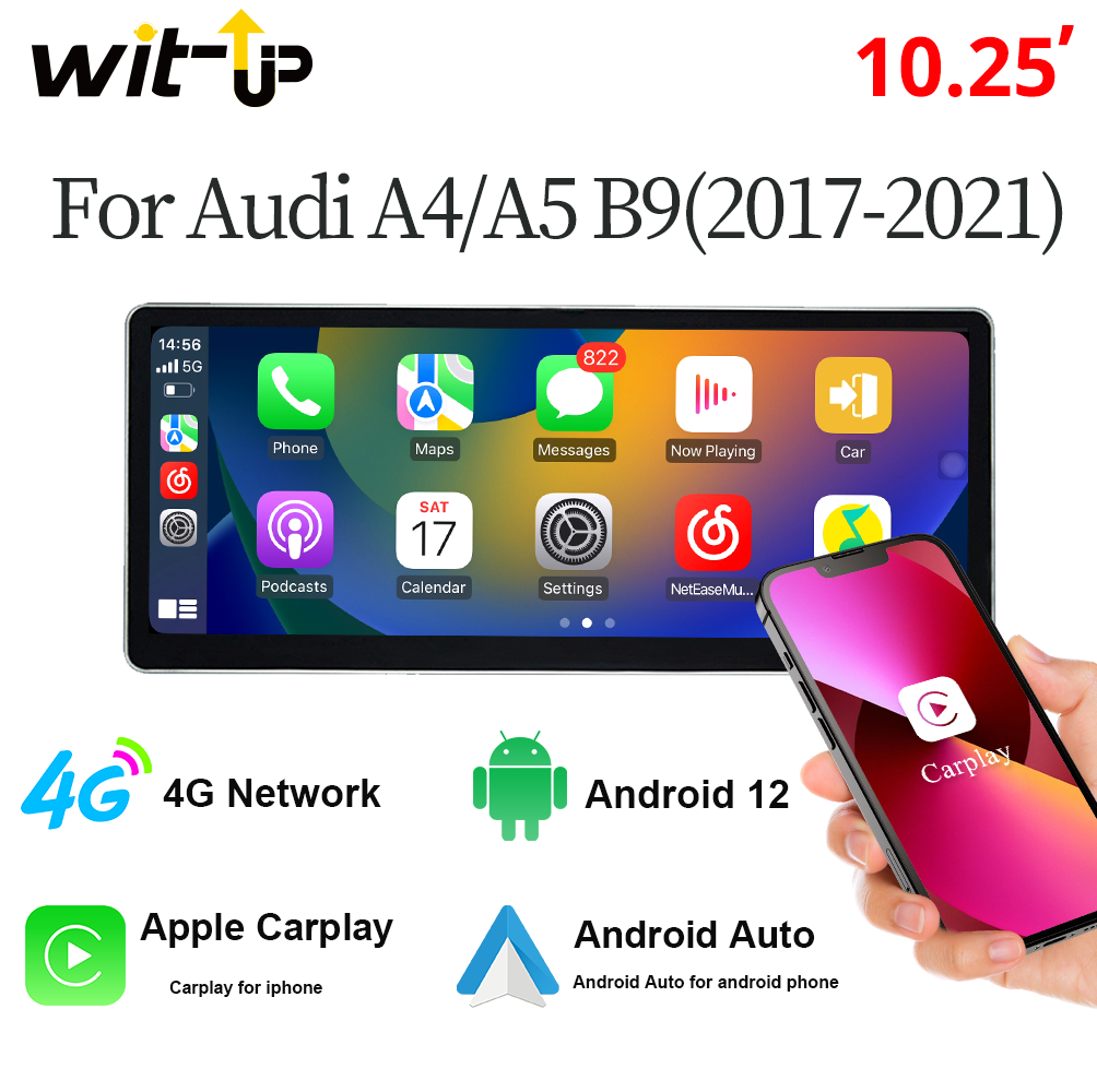 Audi A5 RS5 S5 /A4 S4 RS4 10.25“ Touchscreen Upgrade Car Stereo Android Radio Aftermaket GPS Navi CarPlay Android 13 Double Din Google Maps TikTok 4G Wi-Fi 2017 2018 2019 2020 2021 Wit-Up CarPlay Android Screen Upgrade