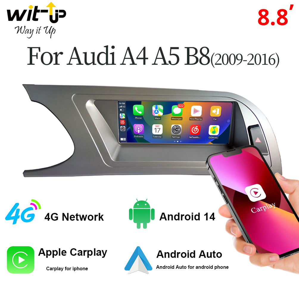 Audi A5 MMI 8.8" Touchscreen Upgrade Autoradio Car Radio Stereo Head UniGPS Navigation Wireless Apple Carplay Android 14 Aftermarket Youtube Netflix Multimedia Game Google Map 2009-2016 Wit-Up CarPlay Android Screen Upgrade