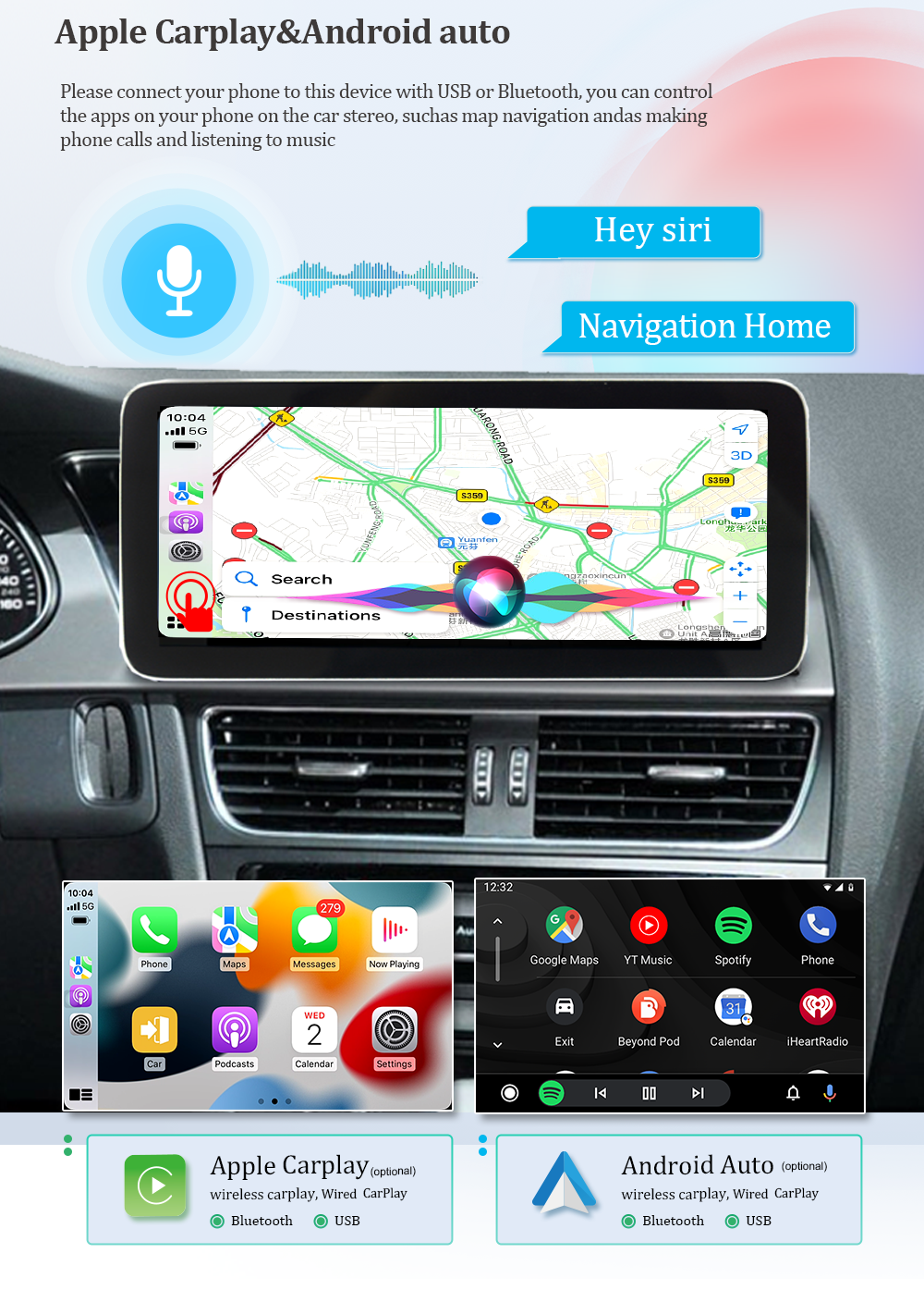 Wit-Up for Audi A4/A5 B8 B8.5 MMI (2009-2017) 10.25" Touchscreen GPS navi autoradio stereo wireless carplay Youtube Apply Carplay Carplay Mirroring Mirroring Wired Android Netflix Waze