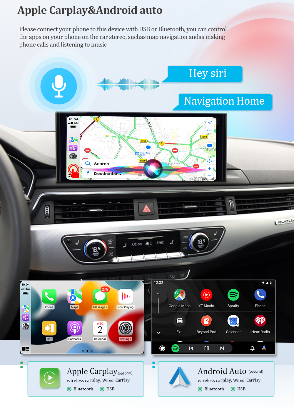 Wit-Up For Audi A4 /A5 S4 RS4 S5 RS5 B9 12.3“ Touchscreen Upgrade Android Radio Aftermaket GPS Navi CarPlay Autoradio Car Stereo Multimedia Mirroring Head Unit Double Din Netflix 2015 2016 2017 2018 2019