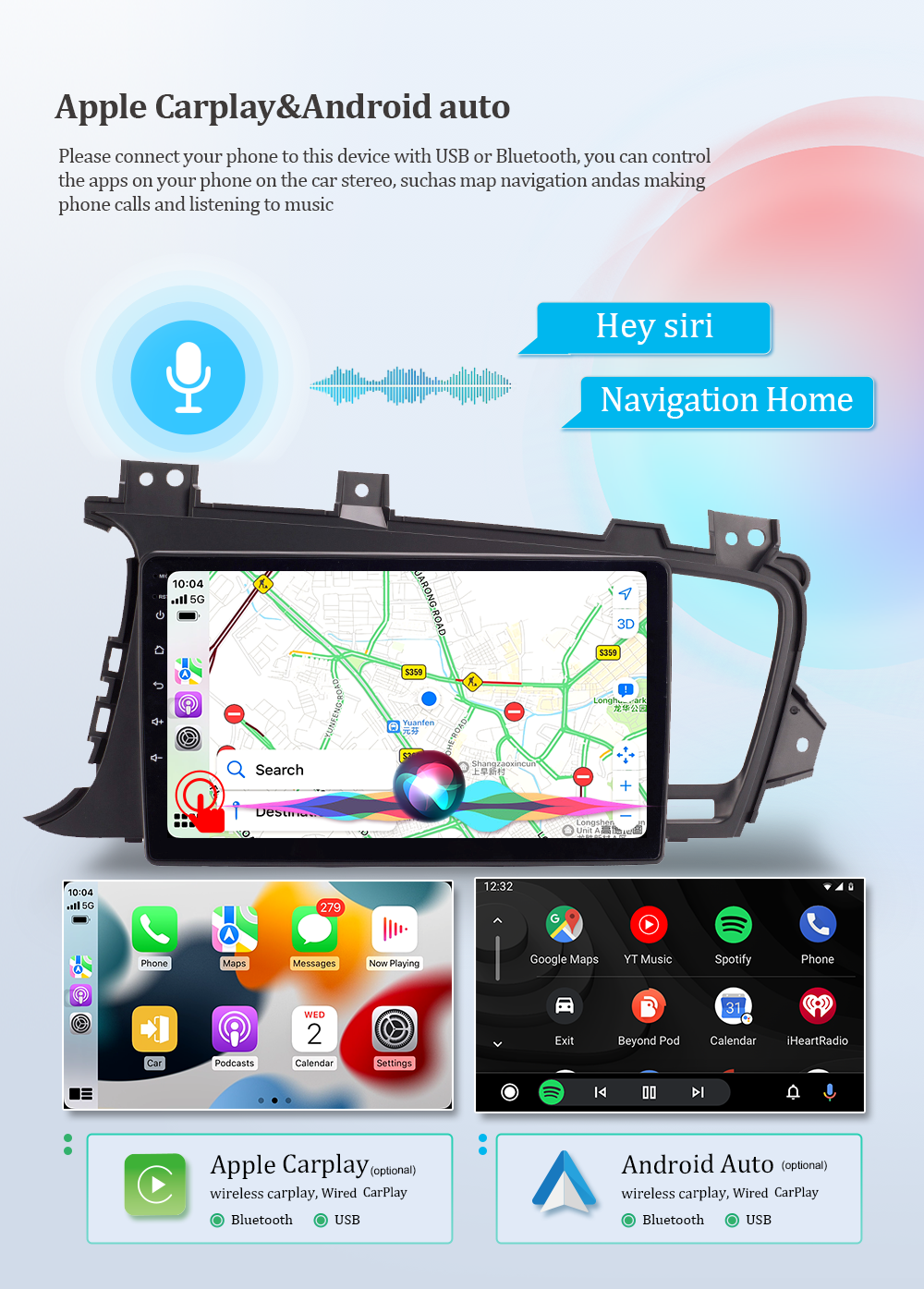 Wit-Up Kia Optima Audio Upgrade For K5 Touch Screen Radio Head Unit Aftermarket Replacement Double din Stereo Android 12 Apple CarPlay & Android Auto GPS Navigation Bluetooth Backup Camera Video Games - Wit-Up Media Refit Tech