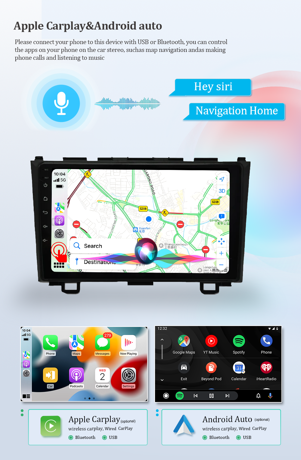 Wit-Up Honda Crv Car Radio For Upgrade Double Din 9 inch 2006-2012 Screen Installation Apple CarPlay & Android Auto Head Unit GPS Navigation Bluetooth Replacement Aftermarket Video Games Google Maps 4G Wi-Fi - Wit-Up Media Refit Tech