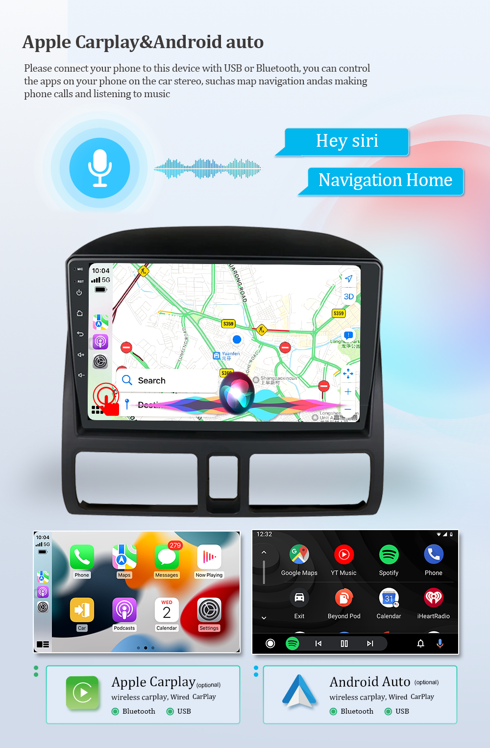 Wit-Up Honda Car Stereo For CRV2 Double Din Apple CarPlay Touch Screen Radio Mirror Link Upgrade Replacement Aftermarket GPS Navigation Backup Camera Bluetooth Music Video Games Google Maps - Wit-Up Media Refit Tech