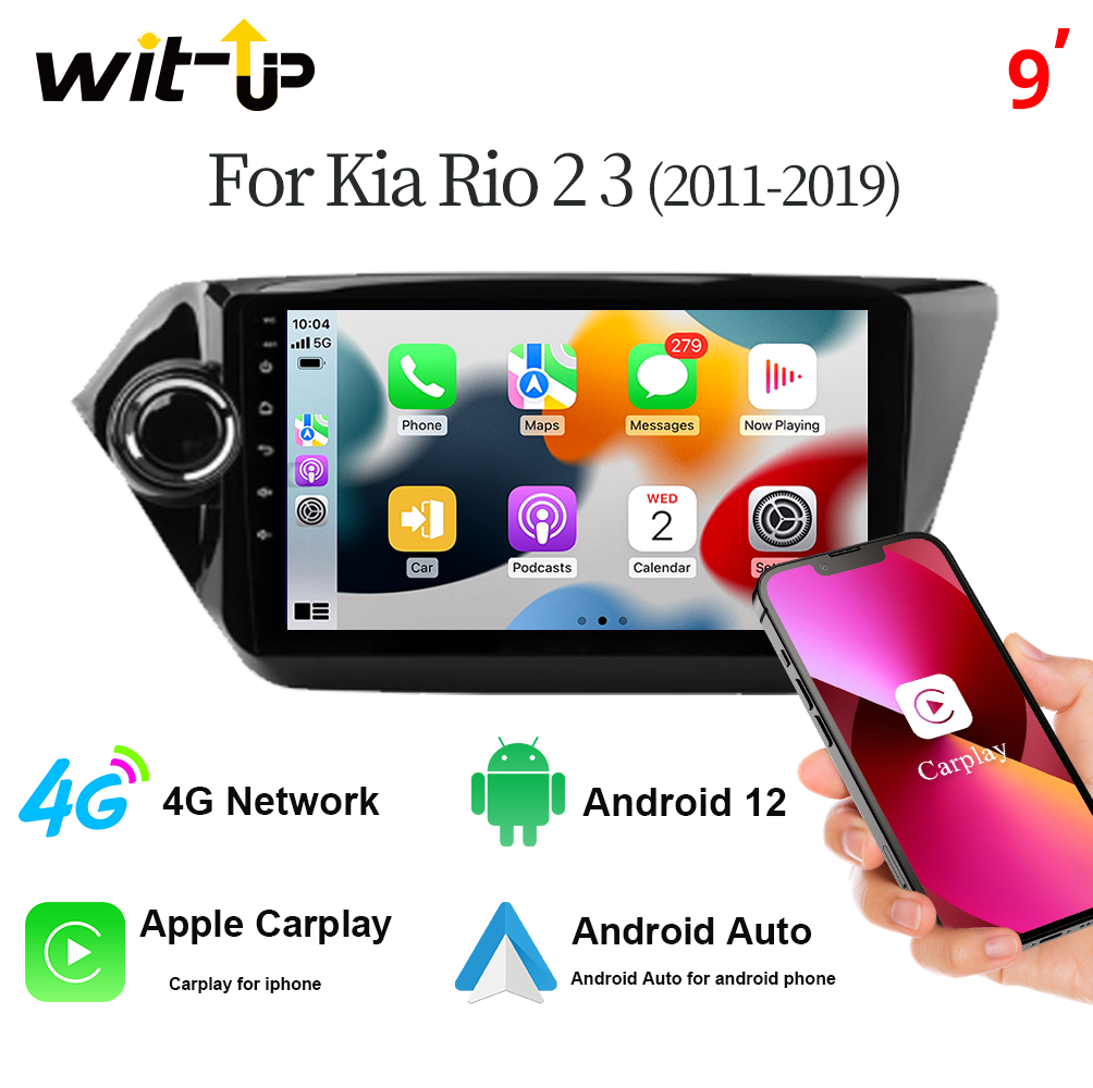 Wit-Up Radio Android For 23 Kia Rio Automatic Stereo 2011-2019 Touch Screen Upgrade Double Din Android Auto Mirror Link Apple Carpaly Movies Music 4G Wi-Fi Backup Camera Wireless Player DVD Aftermarket - Wit-Up Media Refit Tech