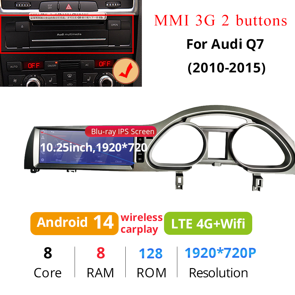 Wit-Up For 10.25” Touchscreen Audi Q7 4L RHD MMI 2005-2015 Apply Carplay Android GPS navi autoradio stereo Youtube Apply Carplay Mirror Link android auto Netflix Waze Tiktok