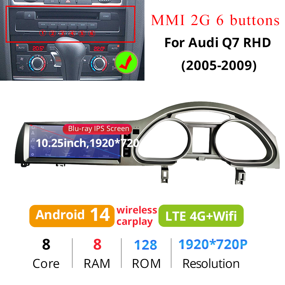 Wit-Up For 10.25” Touchscreen Audi Q7 4L RHD MMI 2005-2015 Apply Carplay Android GPS navi autoradio stereo Youtube Apply Carplay Mirror Link android auto Netflix Waze Tiktok