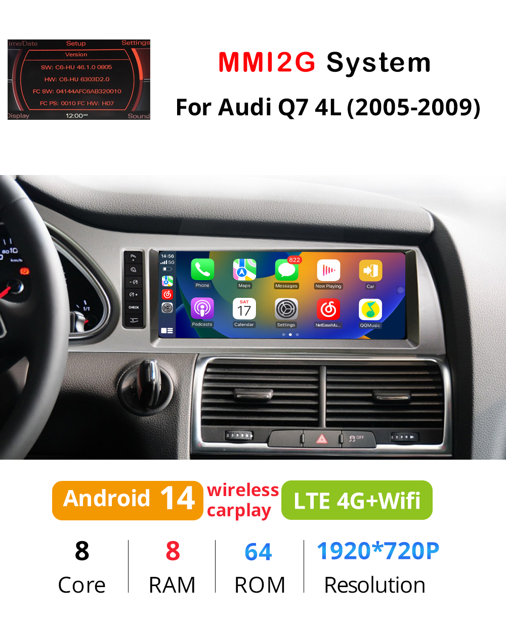 Wit-Up Head Unit Car Stereo For Audi Q7 4L MMI 2005-2015 10.25 inch Touch Screen Radio Apple CarPlay & Android Auto GPS Navigation Bluetooth Backup Camera Aftermarket Google Maps 4G Wi-Fi