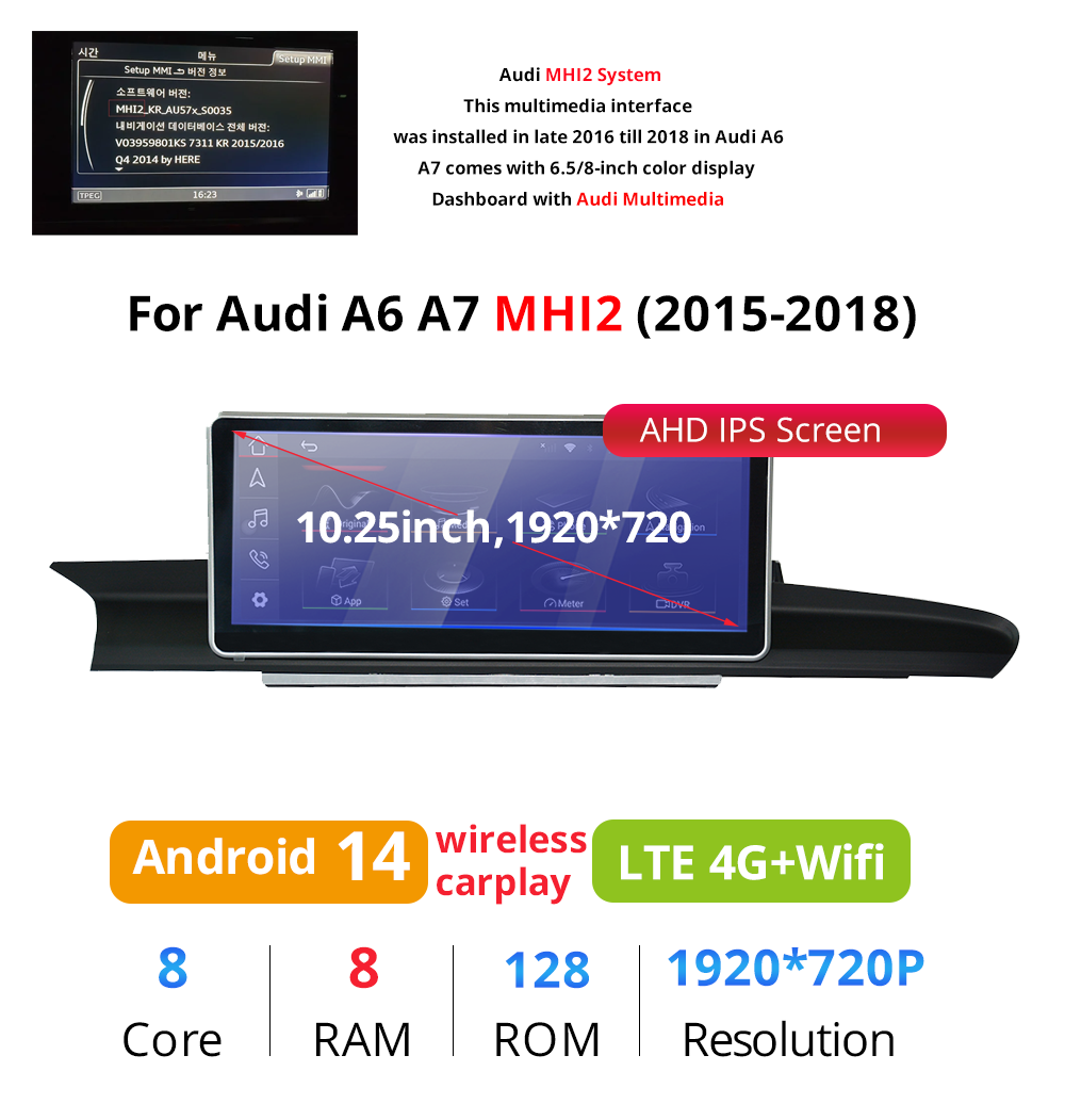 Wit-Up Android Stereo for Audi A6 A7 C7 MMI 2011-2018 10.25" Touchscreen GPS navi autoradio stereo wireless carplay Youtube Apply Carplay Mirroring Netflix Waze - Wit-Up Media Refit Tech