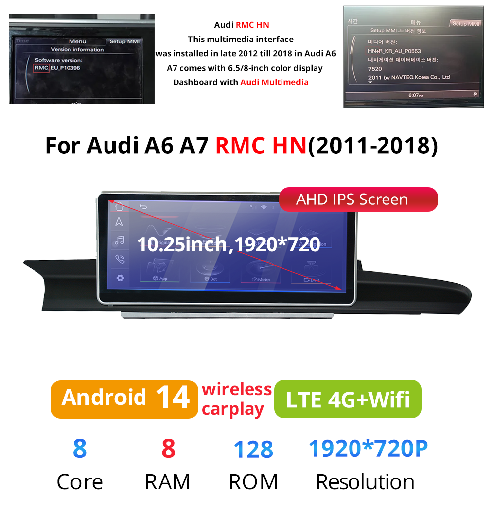 Wit-Up Android Stereo for Audi A6 A7 C7 MMI 2011-2018 10.25" Touchscreen GPS navi autoradio stereo wireless carplay Youtube Apply Carplay Mirroring Netflix Waze - Wit-Up Media Refit Tech