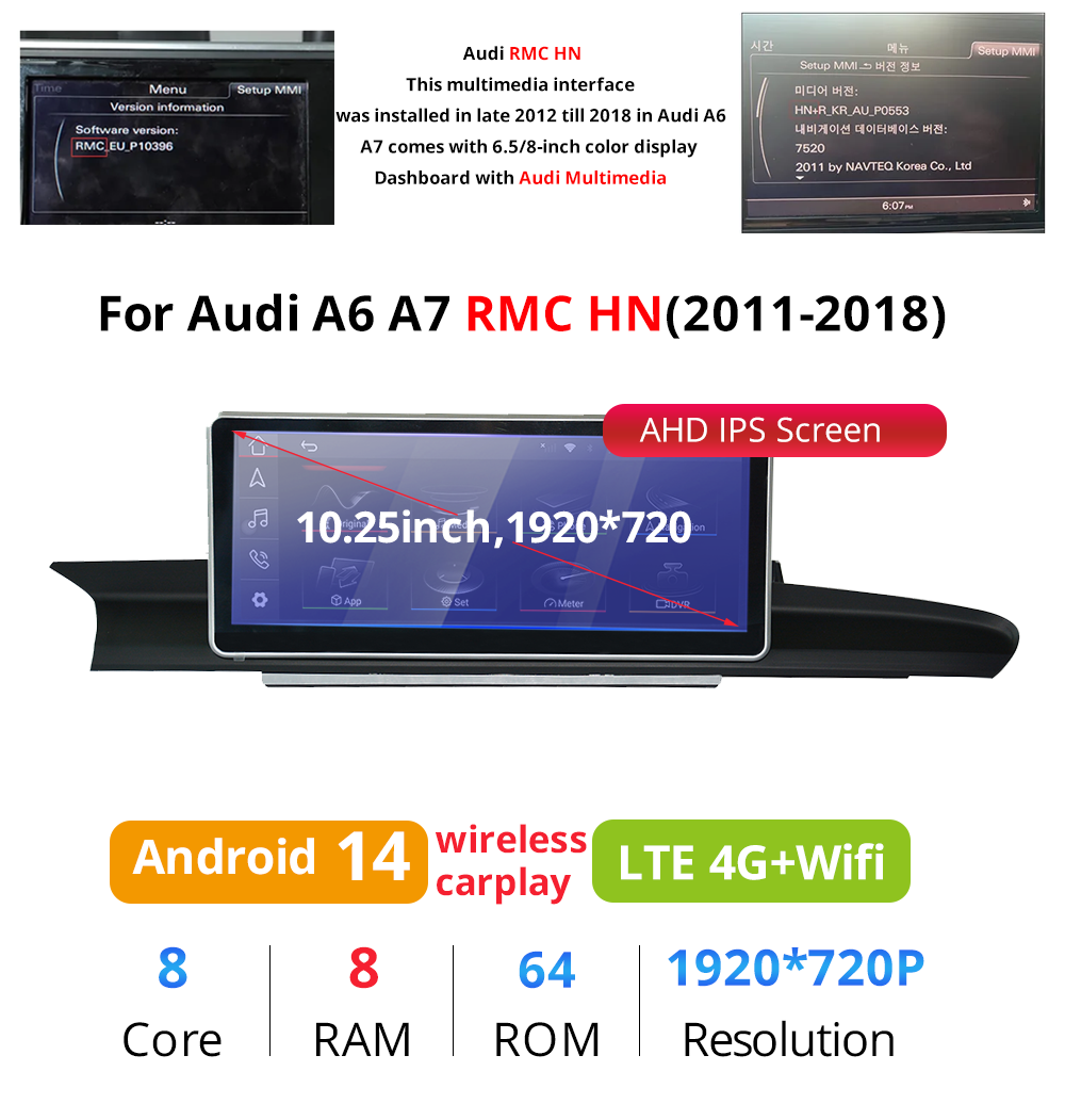 Wit-Up Android Stereo for Audi A6 A7 C7 MMI 2011-2018 10.25" Touchscreen GPS navi autoradio stereo wireless carplay Youtube Apply Carplay Mirroring Netflix Waze - Wit-Up Media Refit Tech