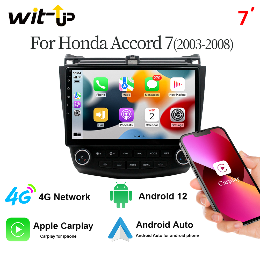 Wit-Up Android Radio For Honda Accord 7 2003-2008 7 Inch Multimedia Radio Replacement Aftermarket Upgrade Double Din Android 12 Apple Carpaly DVD BT Stereo With Receiver Player TouTube GPS 4G Wi-Fi - Wit-Up Media Refit Tech