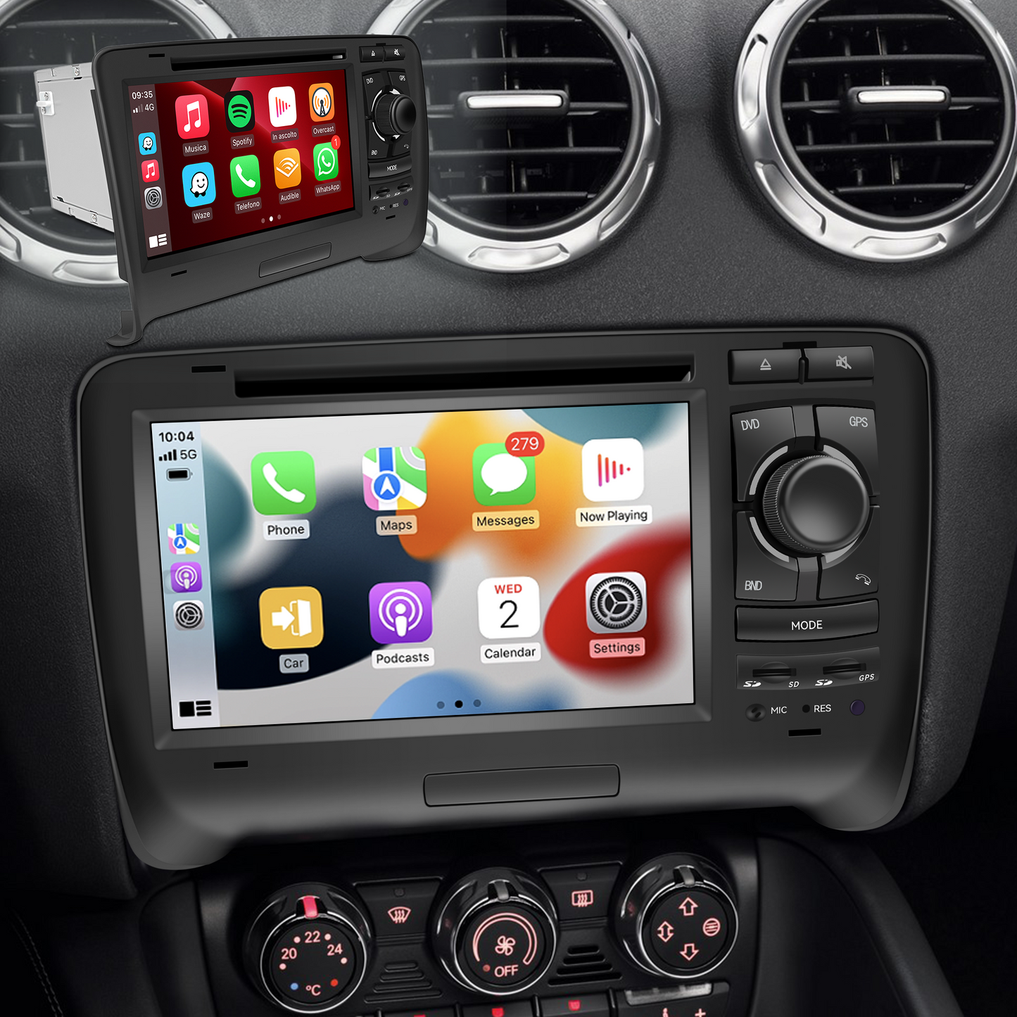 Wit-Up Audi TT Mk2 8J 7 inch Autoradio Touch Screen Upgrade Wireless Apple CarPlay Car Stereo Replacement Aftermarket Head Unit Android Auto Mirror Link GPS Navigation Backup Cameras Netflix Spotify
