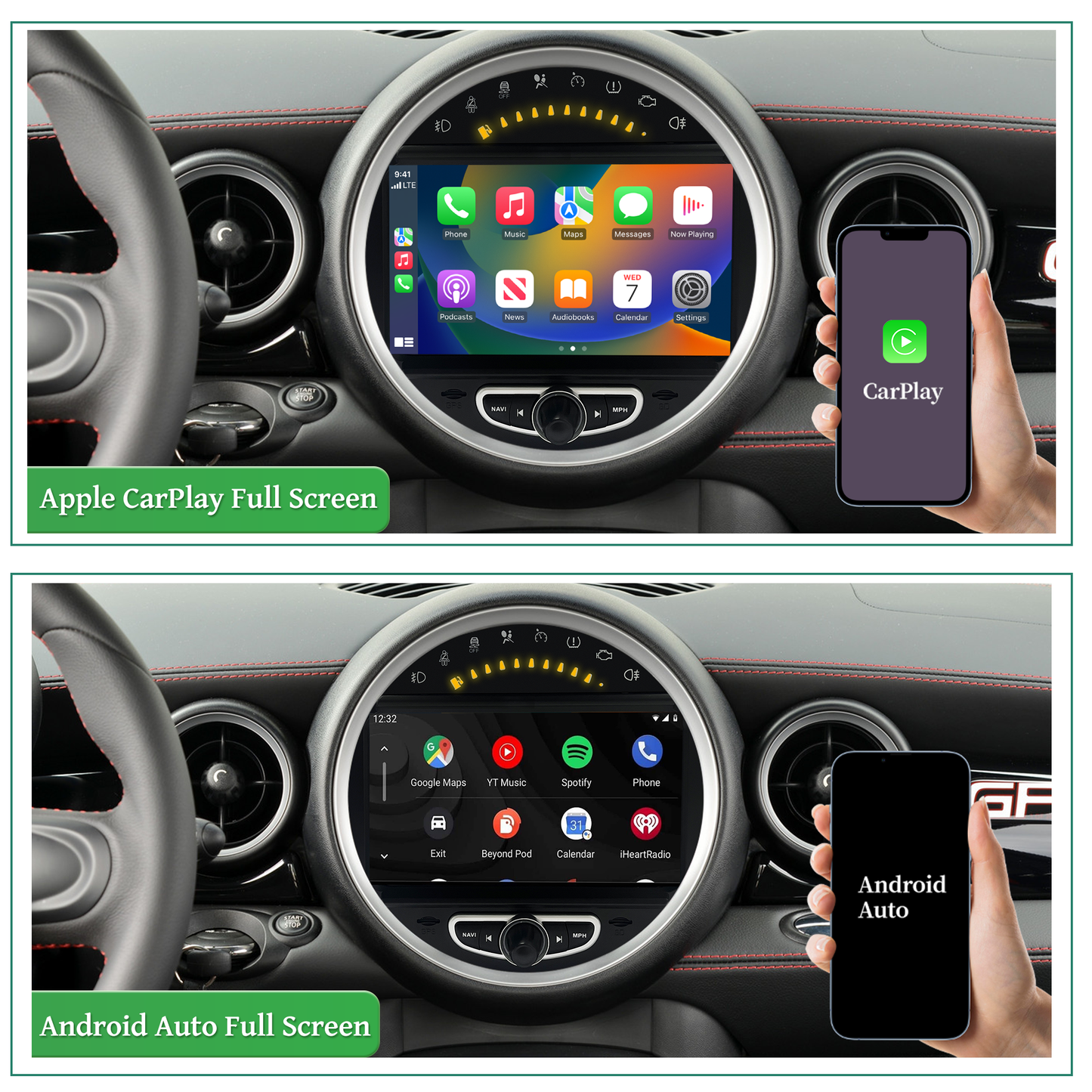 Wit-up 6.5 Mini Cooper CIC R56 Apple CarPlay Upgrade 8-inch Android Touch Screen Wireless Android Auto Facebook Navigation Vehicle Cameras Download Android Apps Games Music Movies Receive Calls Via Bluetooth