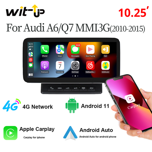 Audi A6 C6 Android Head Unit Upgrade C6/Q7 4L MMI 3G  Touchscreen 10.25" Touchscreen GPS navi autoradio stereo wireless carplay  Youtube Apply Carplay Carplay Mirroring AirPlay Mirroring Wired Androi 2010 21011 2012 2013 2014 2015 - Wit-Up Media Refit Tech