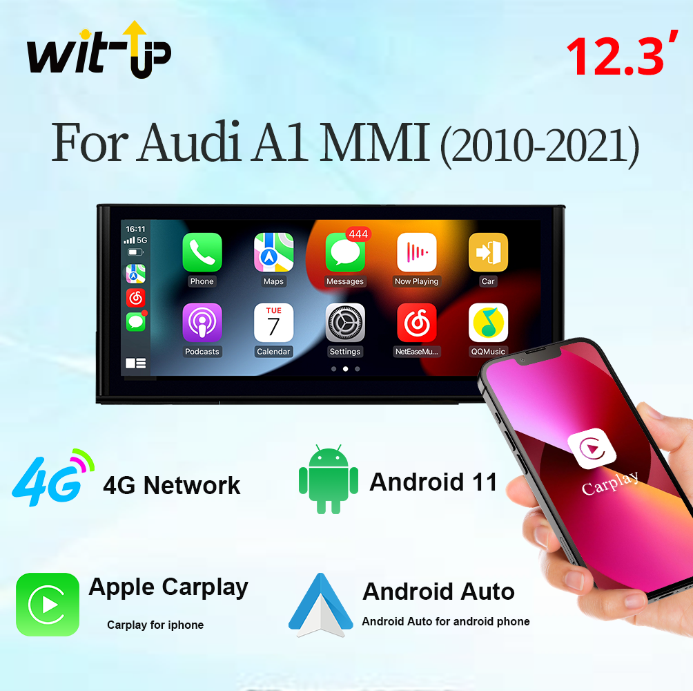Wit-Up Autoradio Stereo For Audi A1 MMI 2G MMI 3G MIB 12.3" Touchscreen GPS Navi Wireless Carplay Youtube Apply Carplay AirPlay Mirroring Wired Android 2010 2011 2012 2013 2014 2015 2016 2017 2018