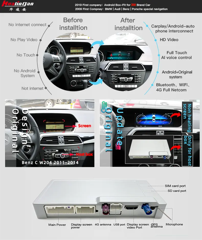 Wit-Up 8.8" Touchscreen GPS Navi Autoradio Stereo Wireless Carplay For Mercedes Benz C W204 2011-2014 Youtube Apply Carplay AirPlay Mirroring Wired Android - Wit-Up Media Refit Tech