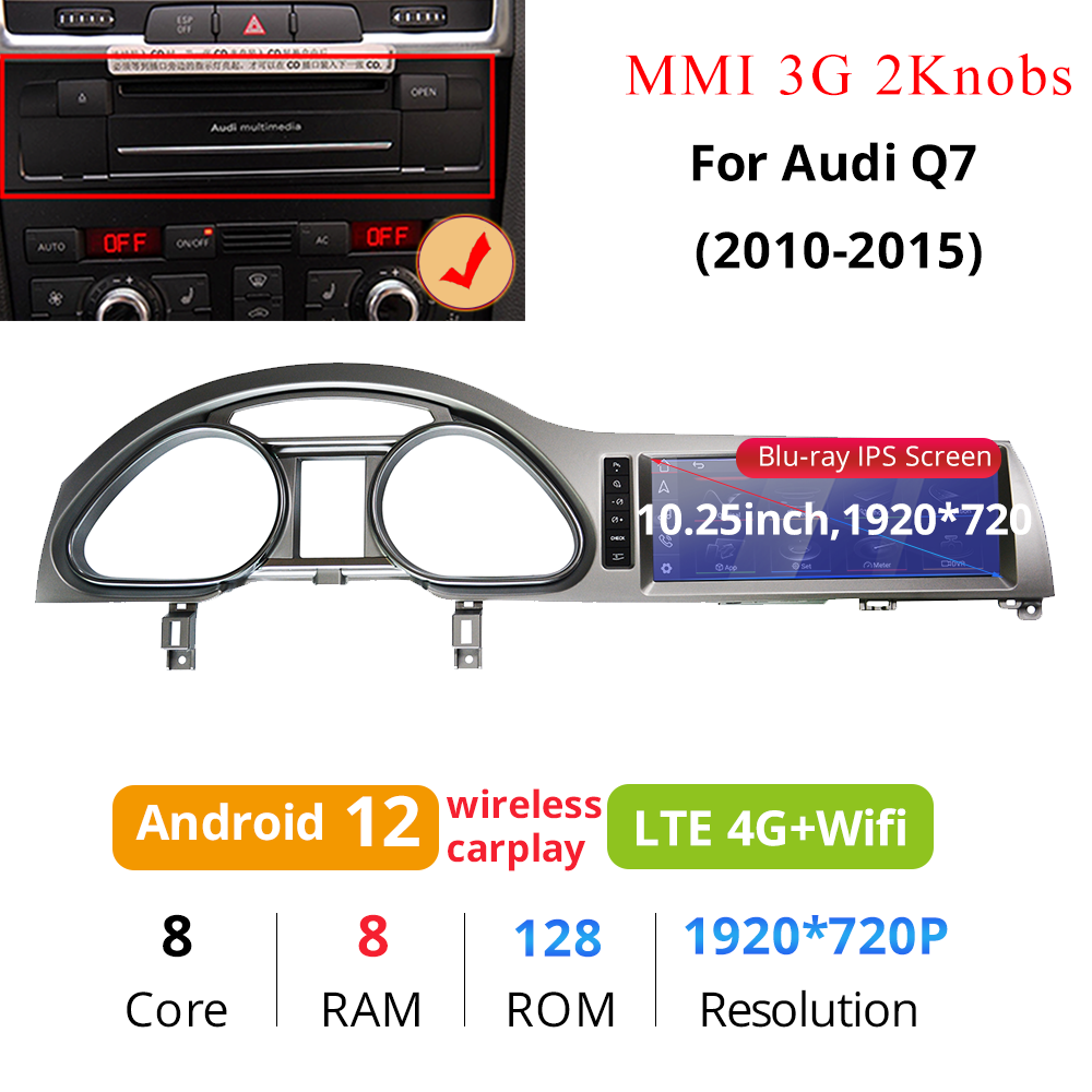 Wit-Up Head Unit Car Stereo For Audi Q7 4L MMI 2005-2015 10.25 inch Touch Screen Radio Apple CarPlay & Android Auto GPS Navigation Bluetooth Backup Camera Aftermarket Google Maps 4G Wi-Fi