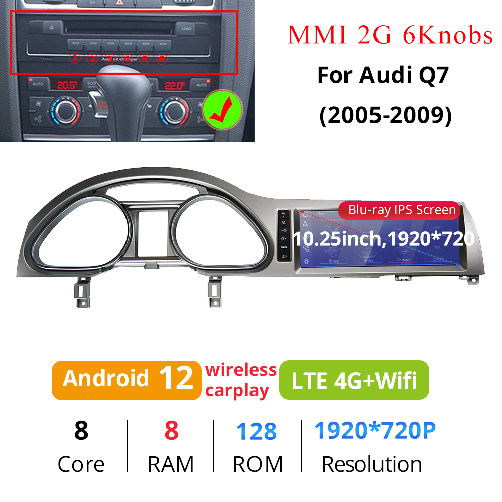 Wit-Up Head Unit Car Stereo For Audi Q7 4L MMI 2005-2015 10.25 inch Touch Screen Radio Apple CarPlay & Android Auto GPS Navigation Bluetooth Backup Camera Aftermarket Google Maps 4G Wi-Fi