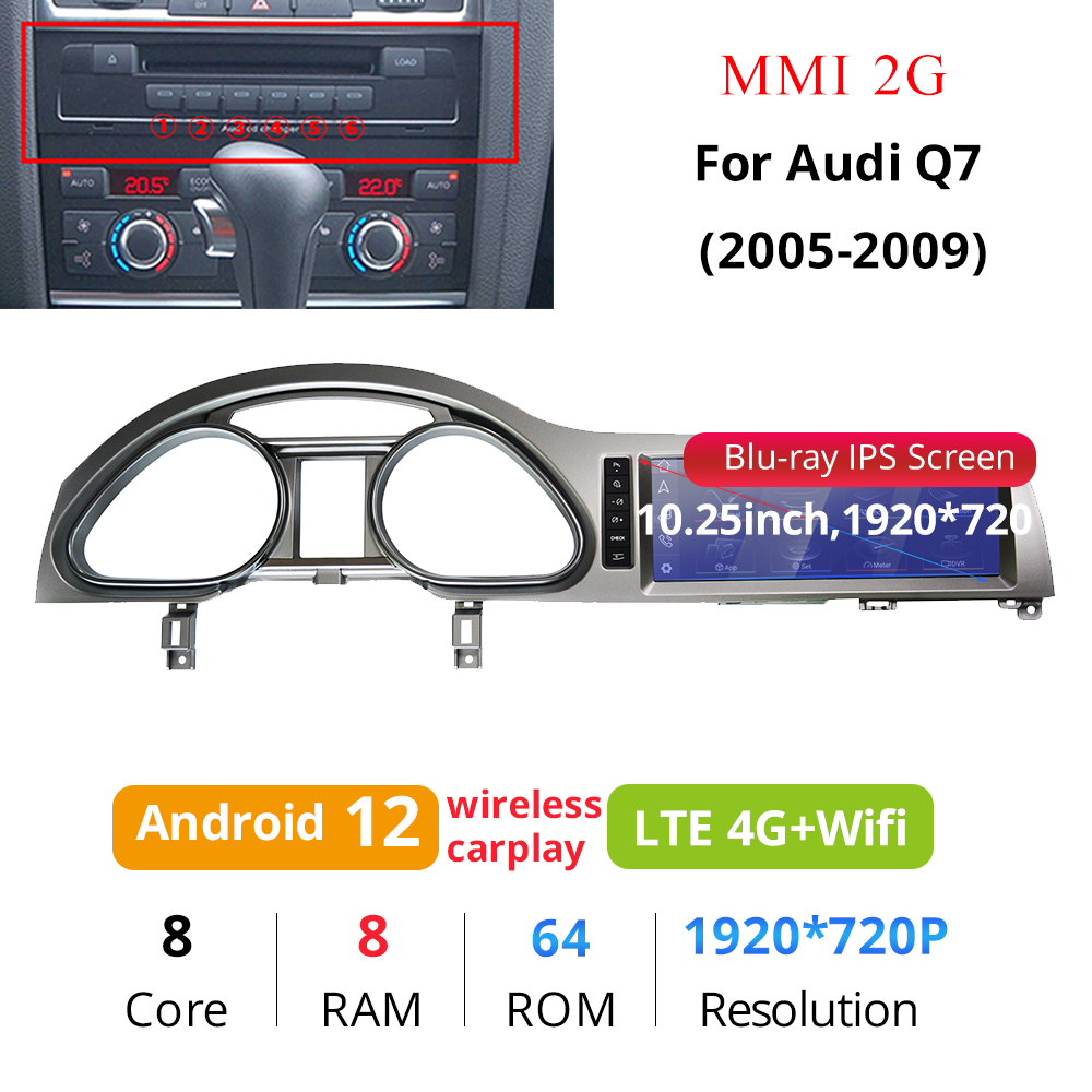 Wit-Up Head Unit Car Stereo For Audi Q7 4L MMI 2005-2015 10.25 inch Touch Screen Radio Apple CarPlay & Android Auto GPS Navigation Bluetooth Backup Camera Aftermarket Google Maps 4G Wi-Fi