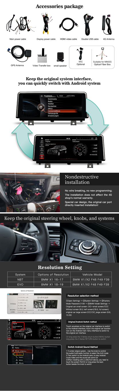 Wit-Up For BMW X1 X2 F39 F48 F49 10.25" Touchscreen Android 12 Aftermaket GPS Navi CarPlay Autoradio Car Stereo Multimedia