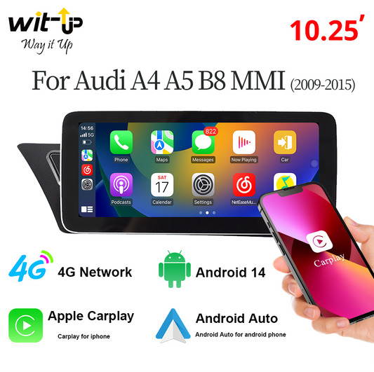 Wit-Up for Audi A4/A5 B8 B8.5 MMI (2009-2017) 10.25" Touchscreen GPS navi autoradio stereo wireless carplay  Youtube Apply Carplay Carplay Mirroring Mirroring Wired Android Netflix Waze