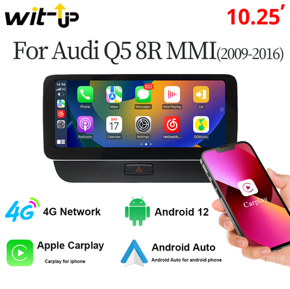 Audi Q5 Head Unit Radio Upgrade 8R MMI 10.25 inch Touch Screen GPS Navi Autoradio Android13  Stereo Full Wireless Carplay  Apple CarPlay Andriod Auto Netflix  WiFi  2009 2010 2011 2012 2013 2014 2015 2016