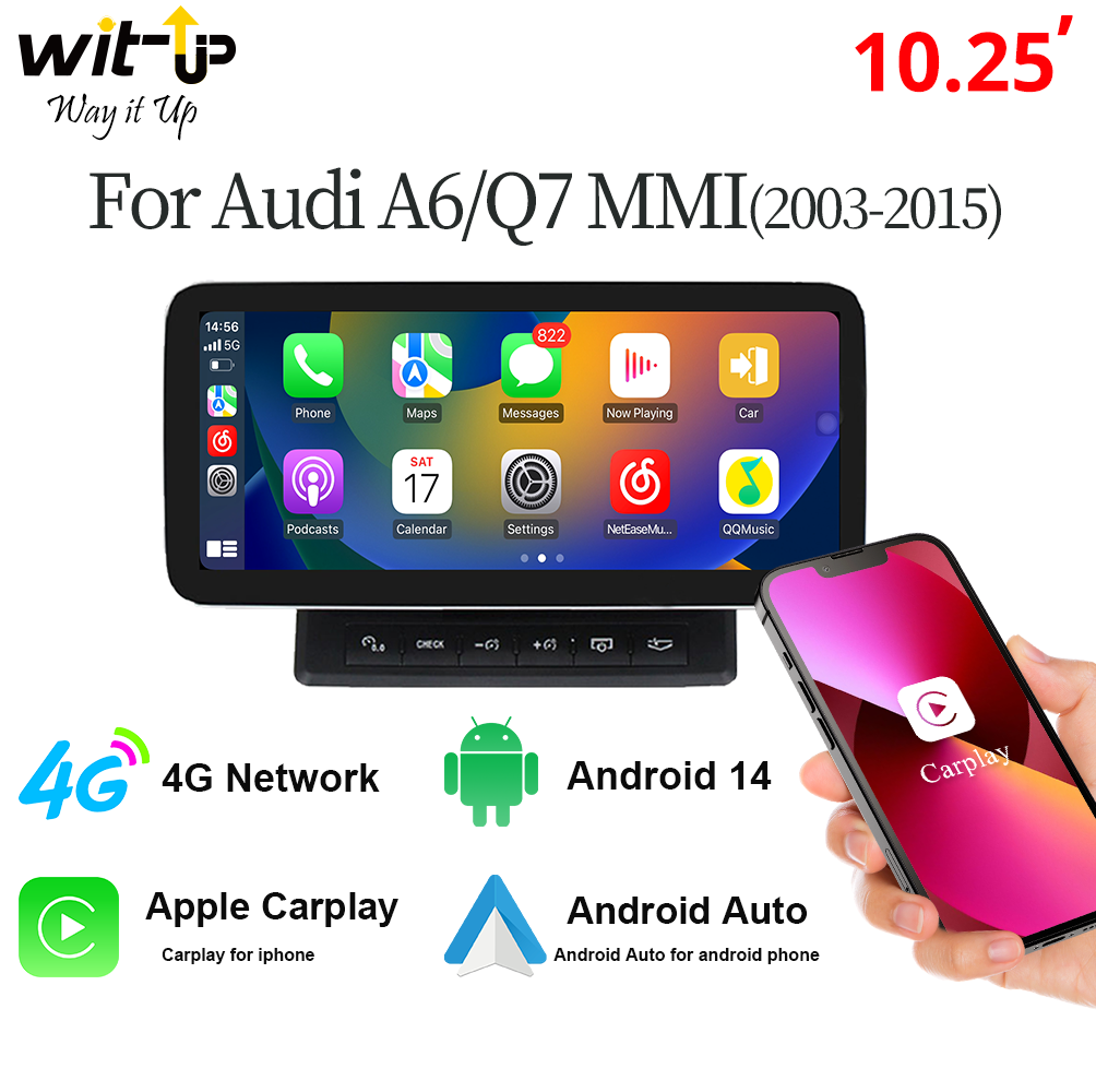 Wit-Up For Audi A6 C6 4F Q7 4L MMI  10.25" Touchscreen GPS Navi Autoradio Stereo Wireless Carplay Youtube Apply Carplay Carplay Mirroring AirPlay Mirroring Wired Android