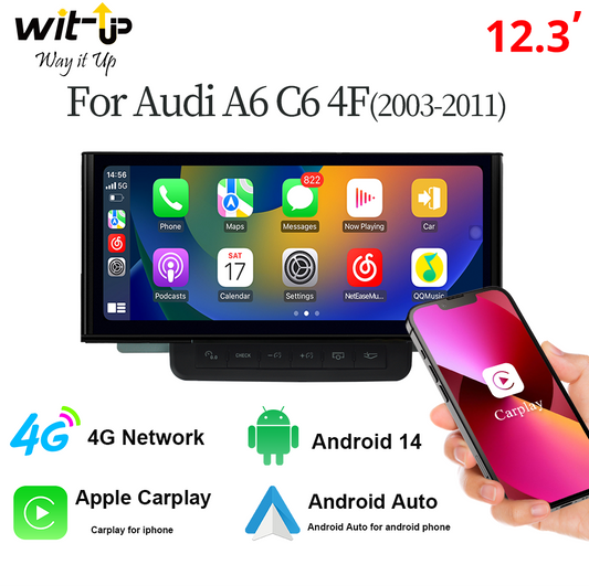 Wit-Up For Audi A6 C6 4F MMI (2003-2011) 12.3“ Touchscreen Upgrade Android Radio Aftermaket GPS Navi CarPlay Autoradio Car Stereo Car Multimedia Player