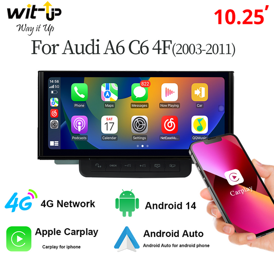 Wit-Up For Audi A6 C6 4F MMI (2003-2011) 10.25“ Touchscreen Upgrade Android Radio Aftermaket GPS Navi CarPlay Autoradio Car Stereo Car Multimedia Player