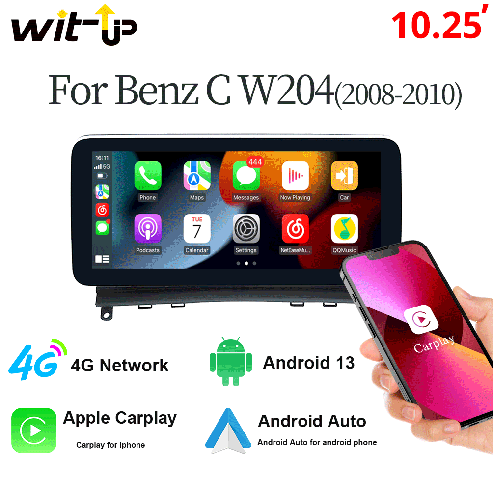 Wit-Up For Mercedes Benz C W204 2008-2010 10.25" Touch Screen Carplay Android 12 GPS Navi CarPlay Autoradio Car Stereo DVD Multimedia Player Auto GSP Wifi - Wit-Up Media Refit Tech