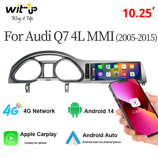 Wit-Up Head Unit Car Stereo For Audi Q7 4L MMI 2005-2015 10.25 inch Touch Screen Radio Apple CarPlay & Android Auto GPS Navigation Bluetooth Backup Camera Aftermarket Google Maps 4G Wi-Fi