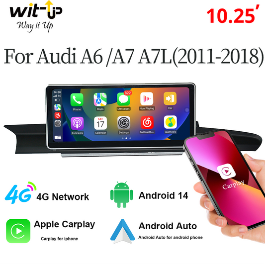 Wit-Up Android Stereo for Audi A6 A7 C7 MMI 2011-2018 10.25" Touchscreen GPS navi autoradio stereo wireless carplay Youtube Apply Carplay Mirroring Netflix Waze